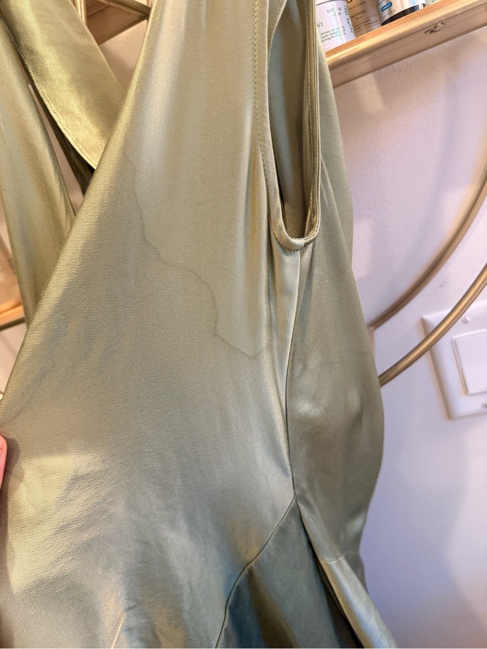 BHLDN Olive Green Satin Cowl Neck Maxi Dress - Picture 10 of 13